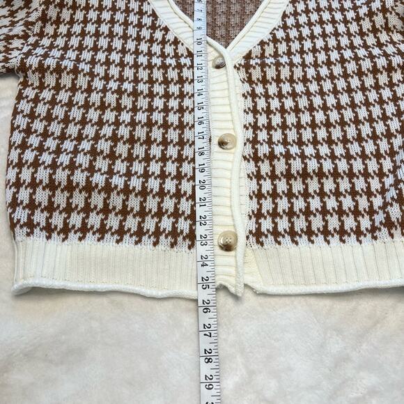 SHEIN Women’s Houndstooth V-Neck Button Down Cardigan Sweater Brown/Cream Size L - Picture 4 of 8